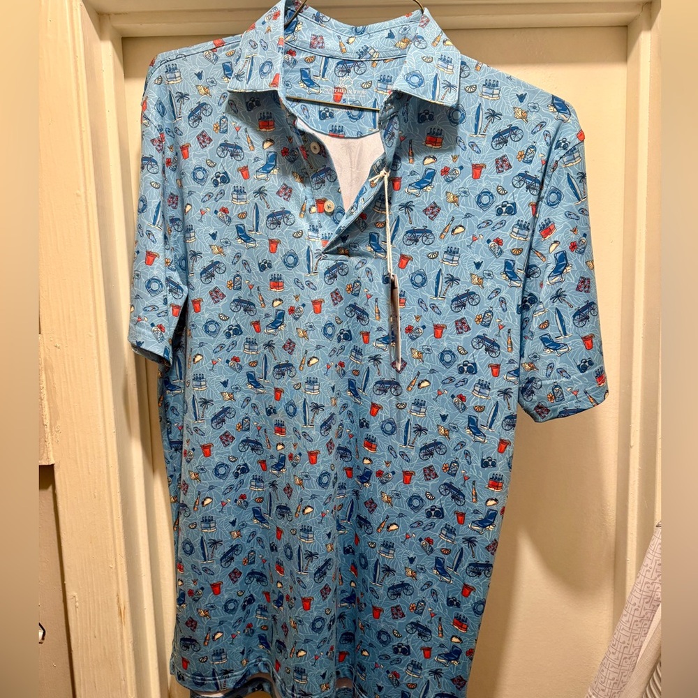 Southern Tide Blue Patterned Polo Shirt